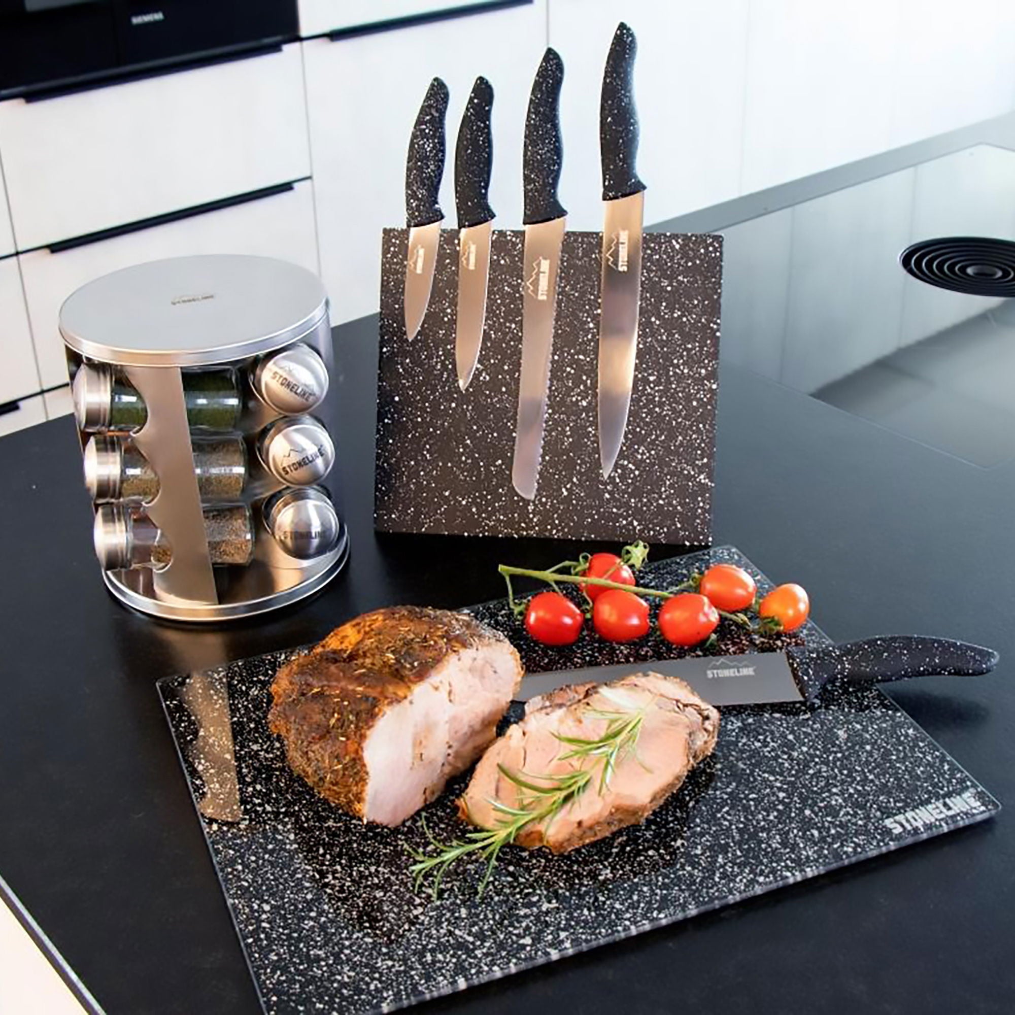 Lot de couteaux en acier inoxydable 5 pcs, avec bloc à couteaux magnétique, avec support pliable Stoneline - Mathon - 2