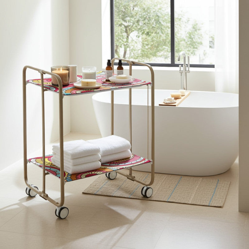 Desserte pliante 2 niveaux avec roulettes – structure couleur sable, bauhaus Don Hierro - Mathon - 3