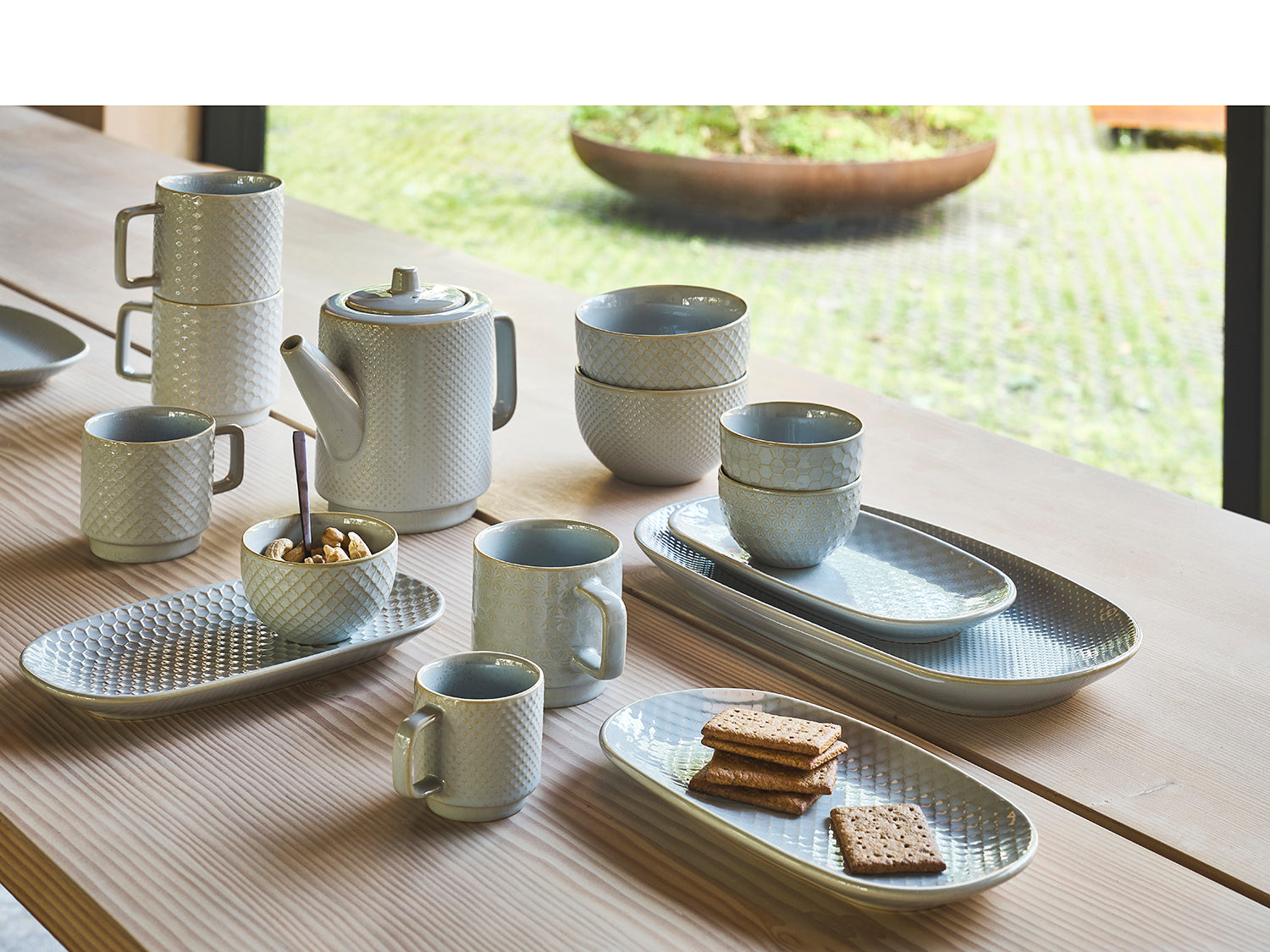 Plat de service ELSTRA en grès Bleu clair Villa Collection - Mathon - 3