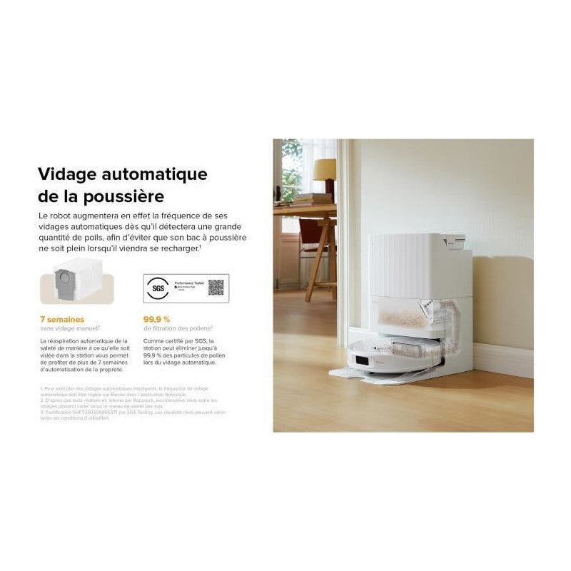 Aspirateur Robot Laveur Avec Station Multifonction -   Qrevo Plus Blanc - Puissance 7000 Pa - Serpillere Extensible Roborock - Mathon - 3