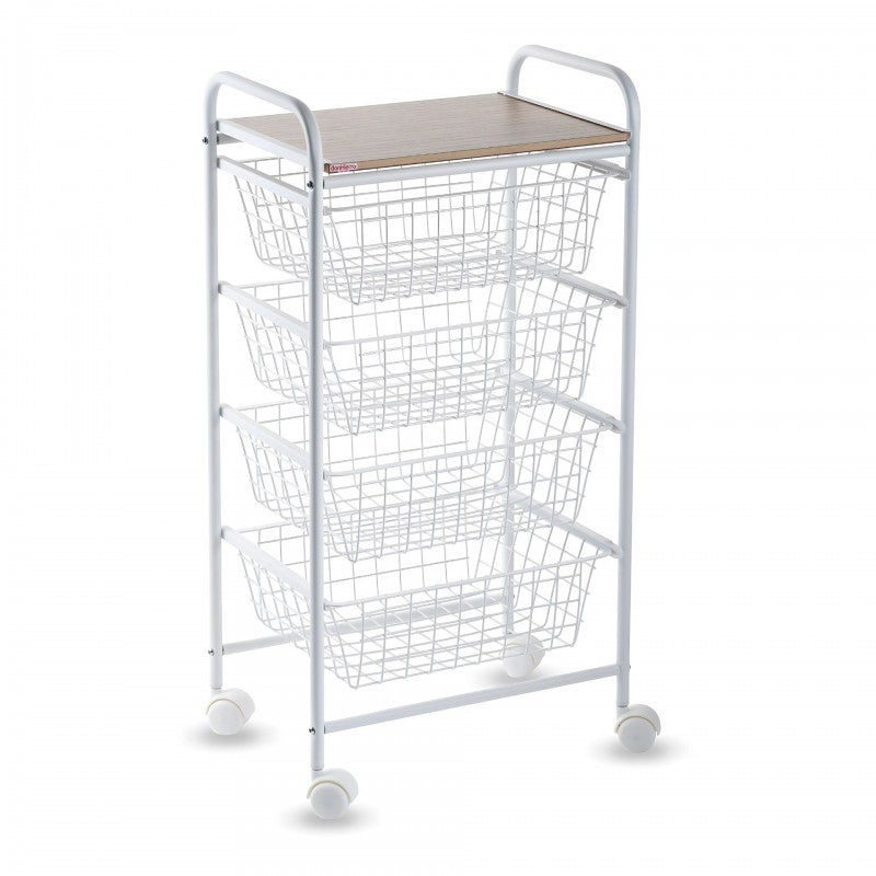 Desserte de cuisine, 4 paniers, plan de travail couleur bouleau texturé avec effet latté, nora Don Hierro - Mathon - 2