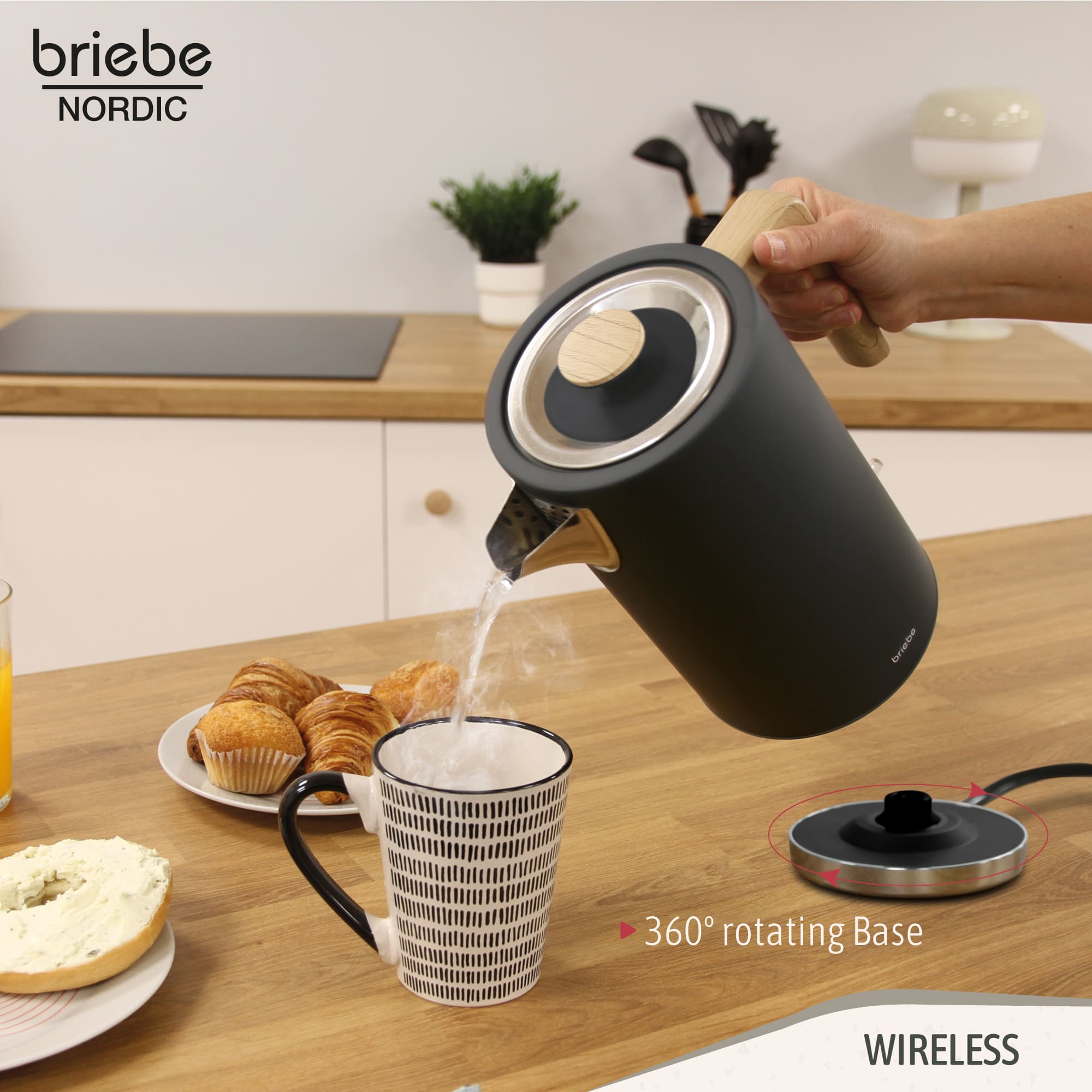 Nordic Bouilloire Électrique 1,7L Sans Fil, Ébullition Rapide Sans BPA, Base 360 2200 Noir KT1165BLK - Mathon - 4