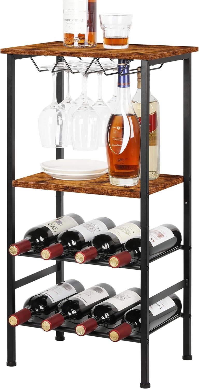 Étagère à vin autoportante en bois avec support à verres Vendos85 - Mathon