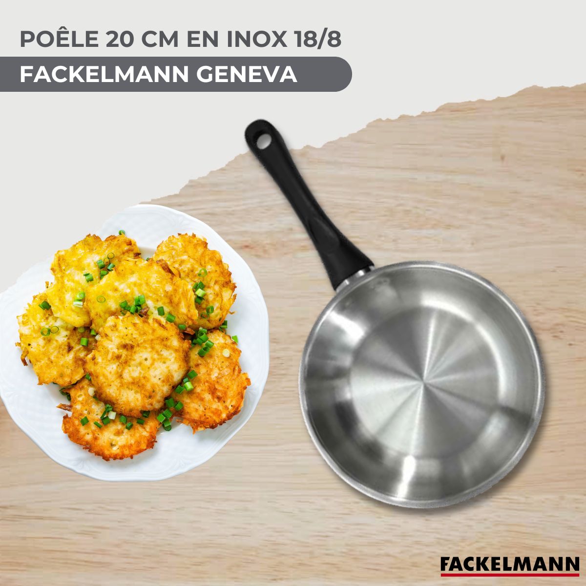 Set poêle 20 cm en inox, couvercle verre et 6 ustensiles inox  Geneva Fackelmann - Mathon - 2