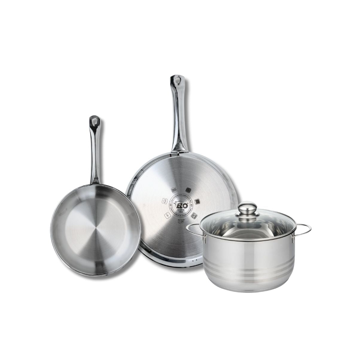 Ensemble de 2 Poêles de cuisson 24 et 28 cm et 1 faitout 20 cm  Profi Brillant Elo - Mathon - 1