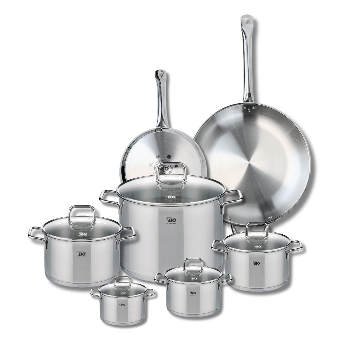 Ensemble de 2 Poêles de cuisson 24 et 32 cm et 5 faitouts 12, 14, 16, 20 et 26 cm  Profi Citrin Elo - Mathon - 1
