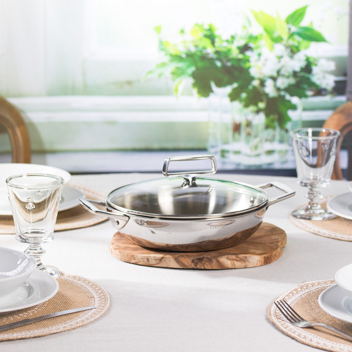 Plat sautoir en inox à 2 anses avec couvercle en verre 24cm Cristel - Mathon - 4