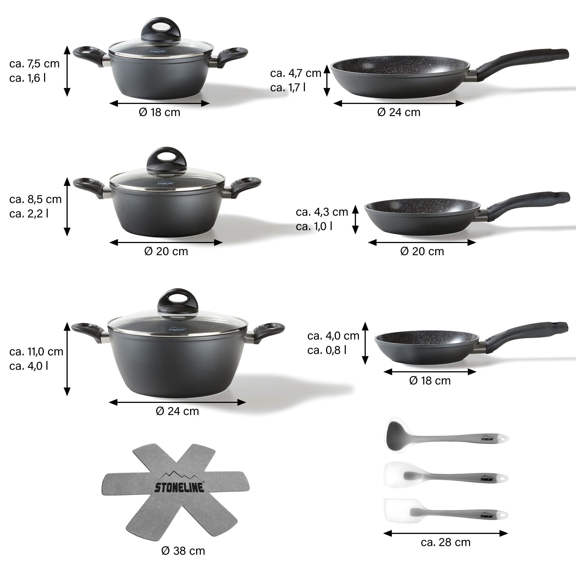 CERAMIC Batterie de cuisine, 14 pcs, revêtement en céramique, avec couvercles en verre Stoneline - Mathon - 4