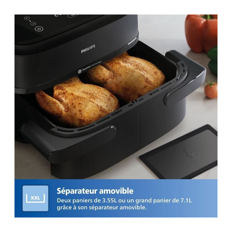 Friteuse Sans Huile   - Airfryer Xxl Na351/00 - Capacité 7,1l - Double Cuve - 6 Préréglages - 2450w Philips - Mathon - 2