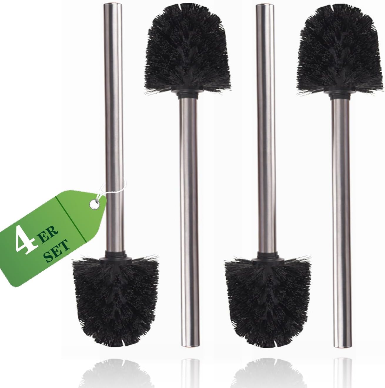4 Têtes de brosse WC noires avec manche inox et support Vendos85 - Mathon