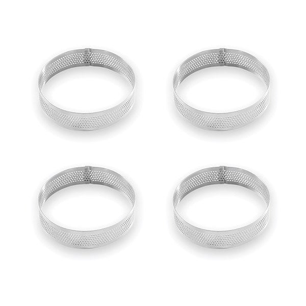 Lot 4 cercles à tarte perforés en inox rond 8 cm Mathon - Mathon - 1