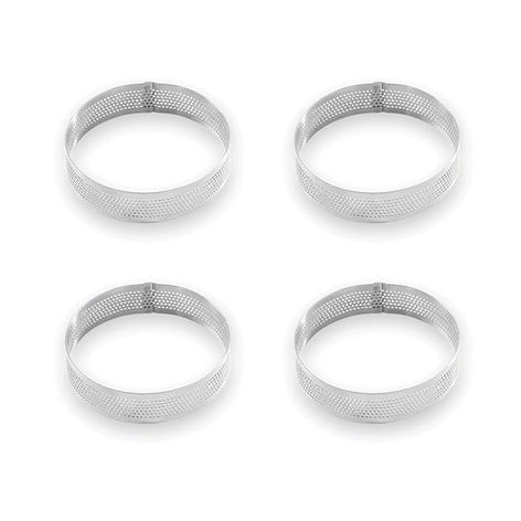 Lot 4 cercles à tarte perforés en inox rond 8 cm Mathon - Mathon - 1