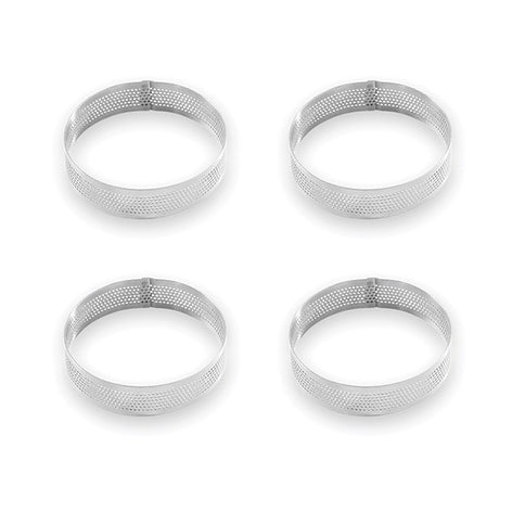 Lot 4 cercles à tarte perforés en inox rond 8 cm Mathon - Mathon - 1