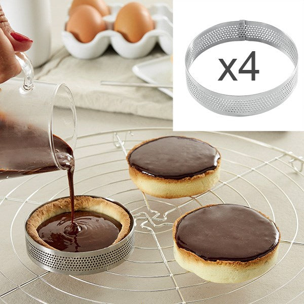 Lot 4 cercles à tarte perforés en inox rond 8 cm Mathon - Mathon - 2
