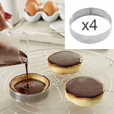 Lot 4 cercles à tarte perforés en inox rond 8 cm Mathon - Mathon - 2