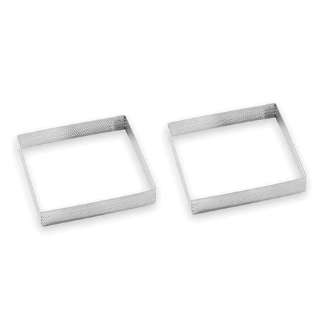 Lot 2 cercles à tarte perforés en inox carré 12 cm Mathon - Mathon - 1