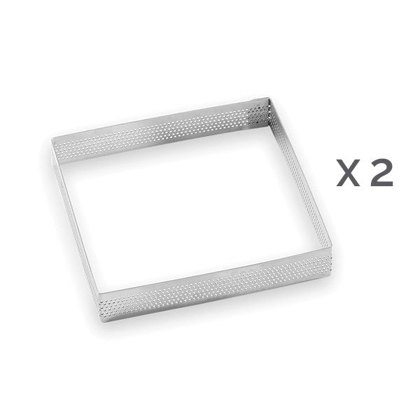 Lot 2 cercles à tarte perforés en inox carré 12 cm Mathon - Mathon - 2