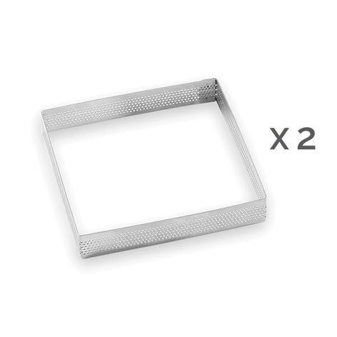 Lot 2 cercles à tarte perforés en inox carré 12 cm Mathon - Mathon - 2