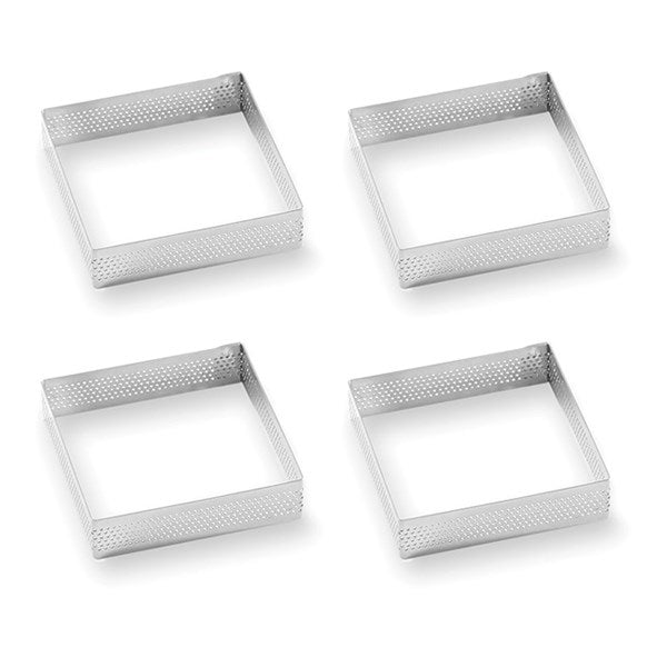 Lot 4 cercles à tarte perforés en inox carré 8 cm Mathon - Mathon - 1