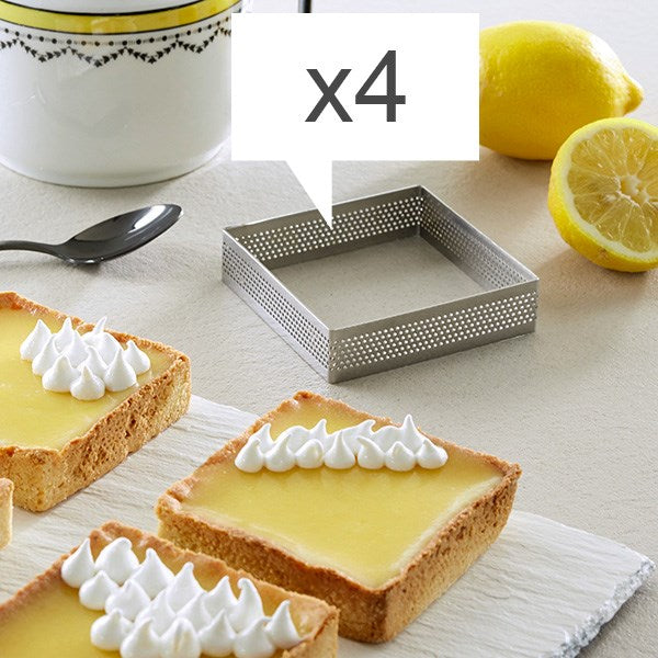 Lot 4 cercles à tarte perforés en inox carré 8 cm Mathon - Mathon - 2