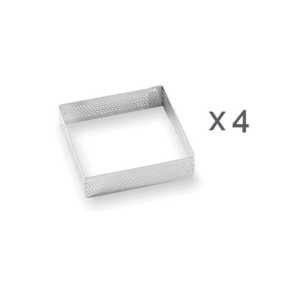 Lot 4 cercles à tarte perforés en inox carré 8 cm Mathon - Mathon - 3