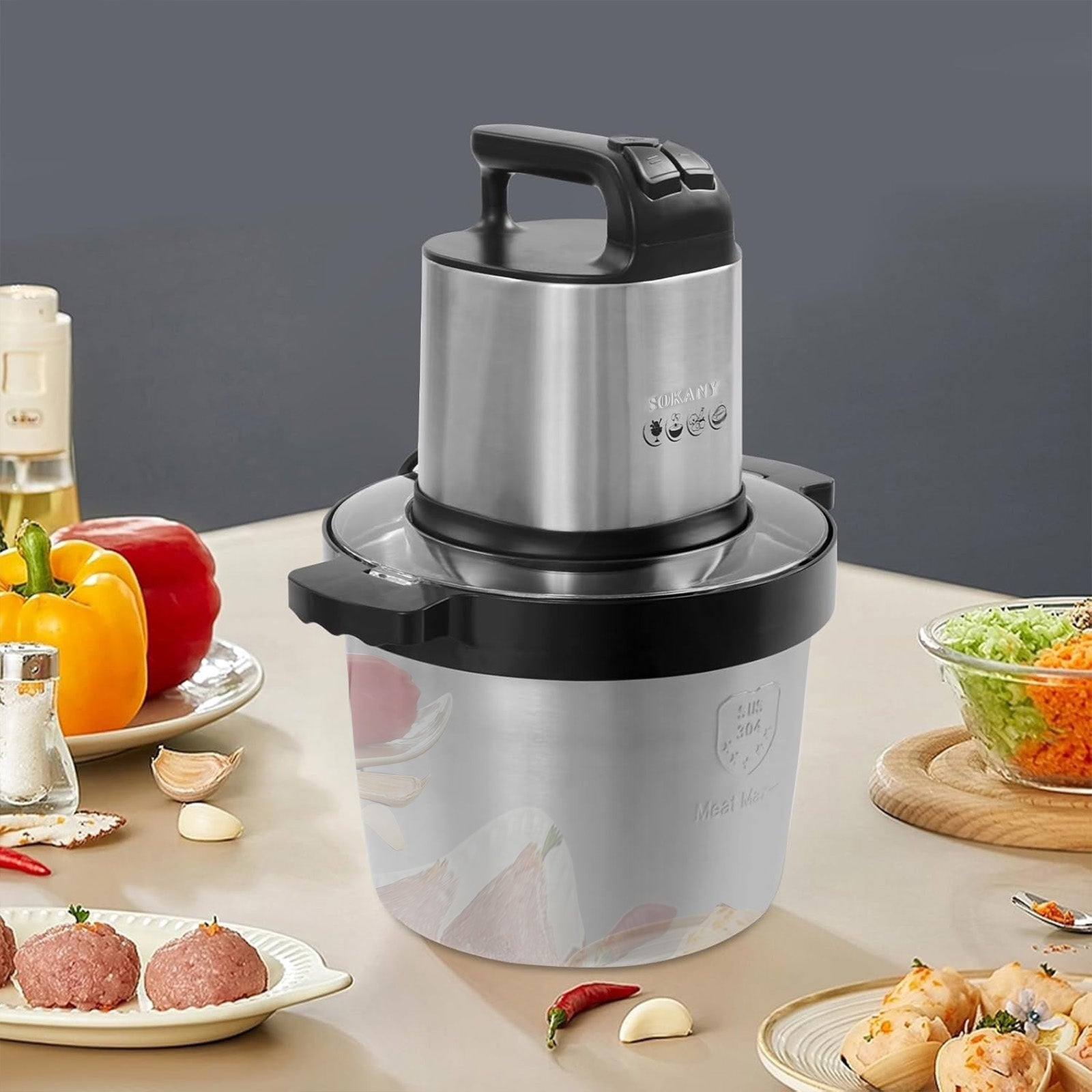 Hachoir Électrique Inox Bol 2L Sokany - Mathon - 2