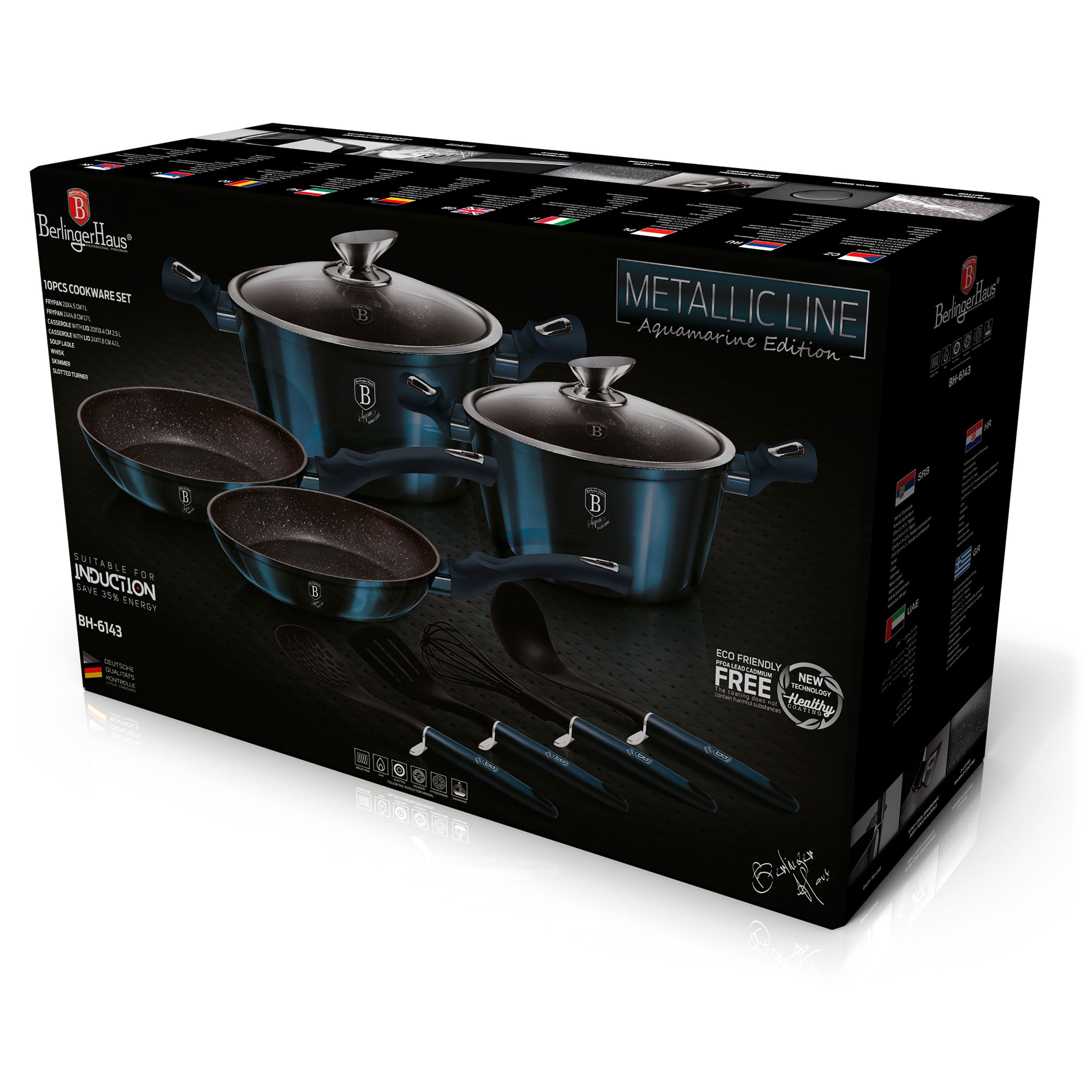 Batterie de Cuisine à Induction 10 Pièces Aluminium Antiadhésif sans PFOA  Bleu marine Aquamarine AT-6143 - Mathon - 4