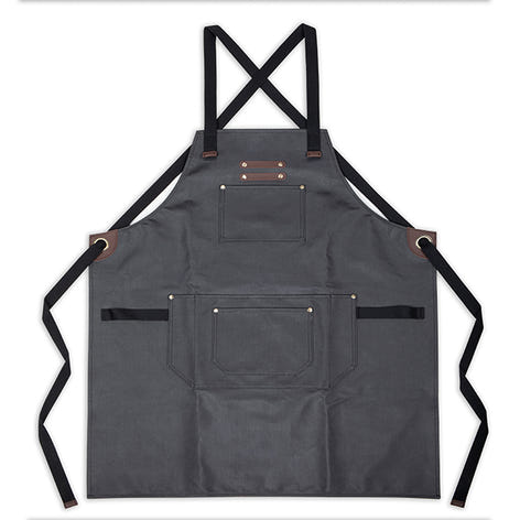 Tablier en toile enduite et cuir noir Livoo - Mathon - 1