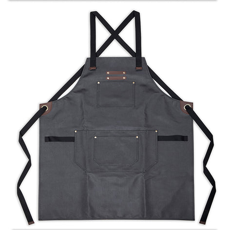 Tablier en toile enduite et cuir noir Livoo - Mathon - 1