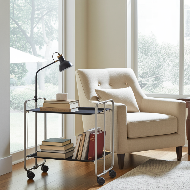 Desserte pliante 2 niveaux avec roulettes – structure gris aluminium, bauhaus Don Hierro - Mathon - 2