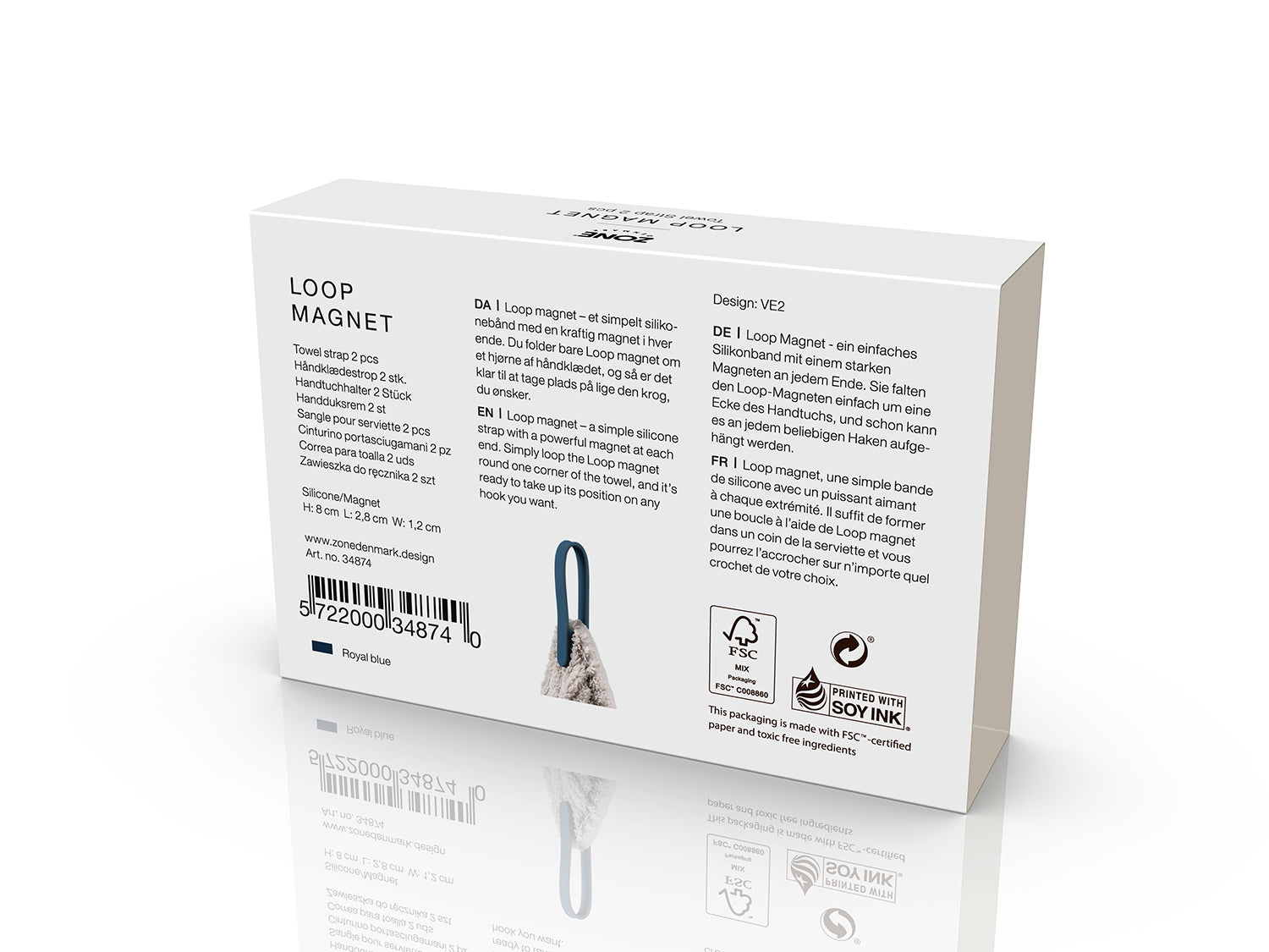 Sangle pour serviette Loop magnet en Silicone/Aimant Bleu roi Zone Denmark - Mathon - 4