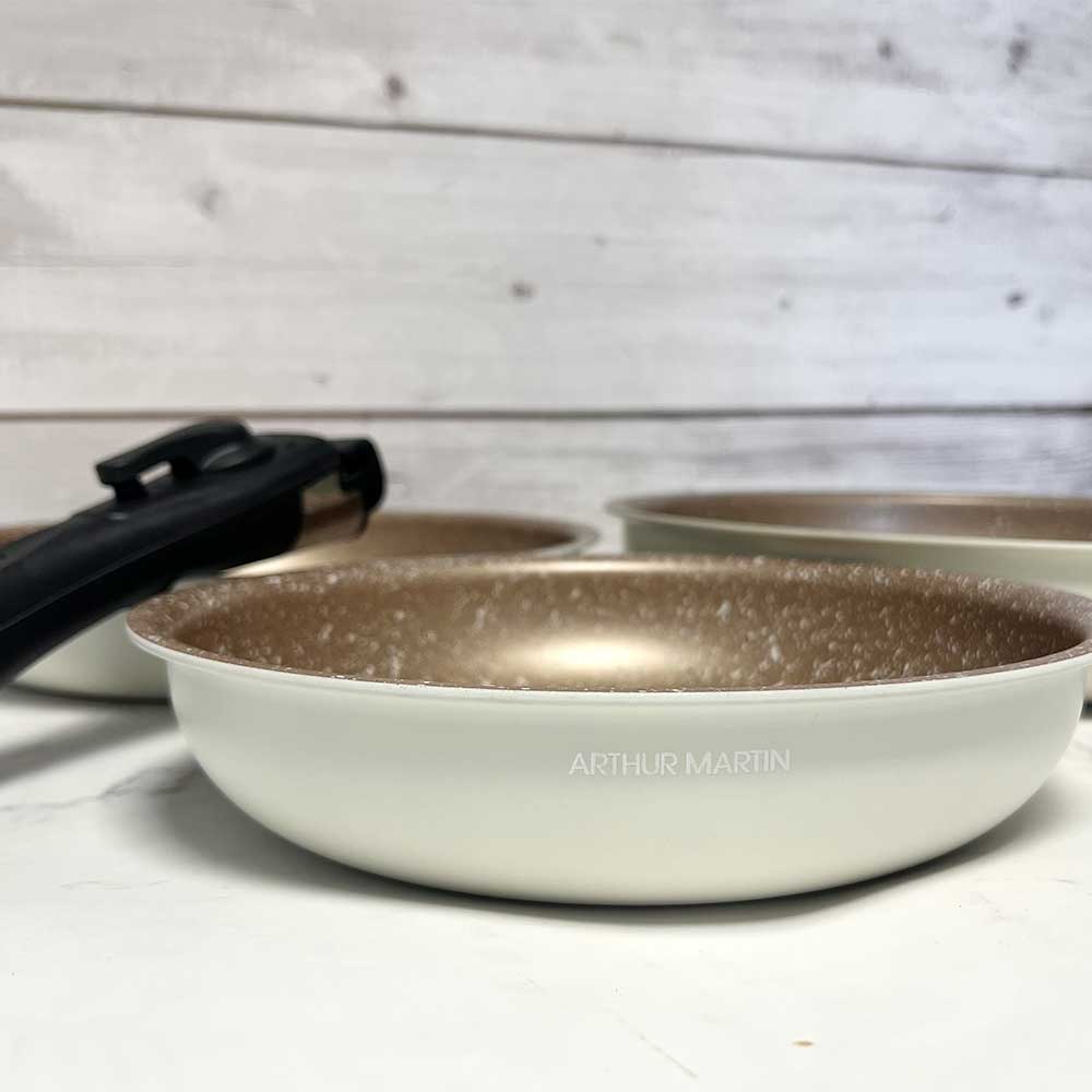 Lot de 3 Poêles en Aluminium avec Poignée Amovible - Revêtement Antiadhérent - Tous Feux dont Induction - Mathon - 9