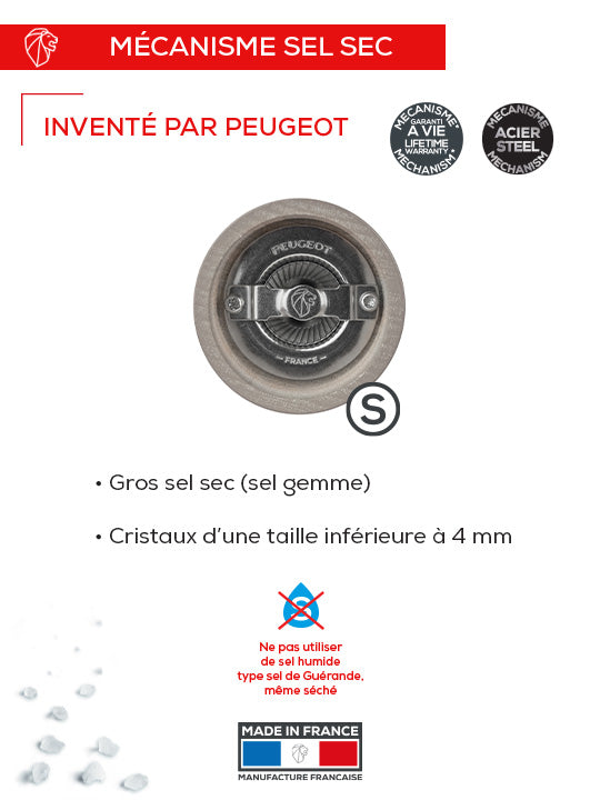 Bistro Moulin à sel manuel en bois laqué, gris taupe, 10 cm - 4in. Peugeot - Mathon - 6