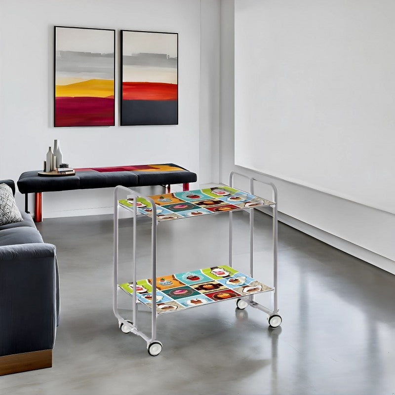 Desserte pliante 2 niveaux avec roulettes – structure gris aluminium, bauhaus Don Hierro - Mathon - 2