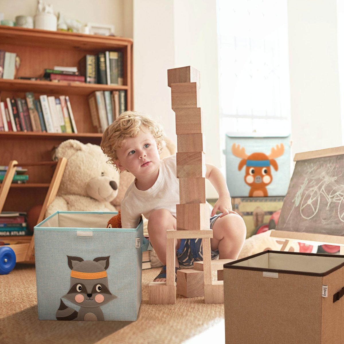 Boîte de rangement en tissu pour enfant "raton laveur" avec couvercle, compatible Ikea Kallax Lifeney Fackelmann - Mathon - 2