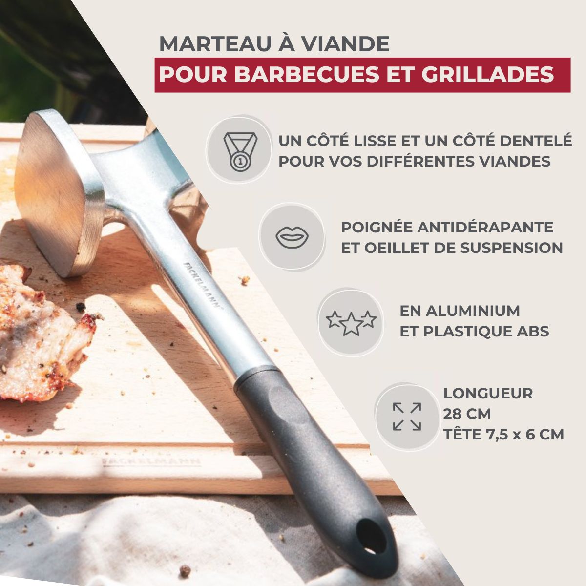 Attendrisseur à viande en aluminium 28 cm  Basic Fackelmann - Mathon - 3