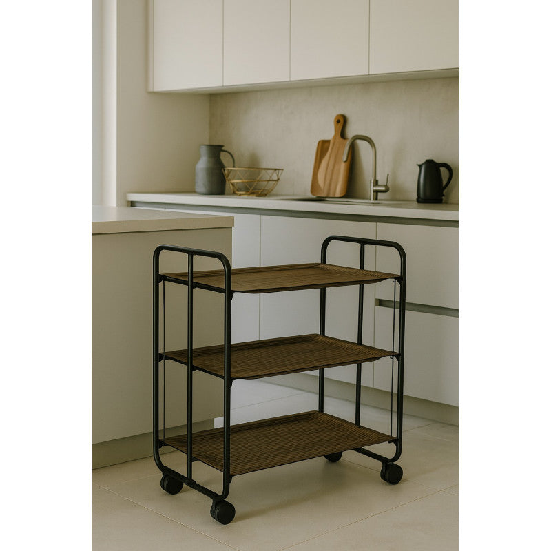 Desserte pliante 3 niveaux avec roulettes – structure noire, bauhaus Don Hierro - Mathon - 2