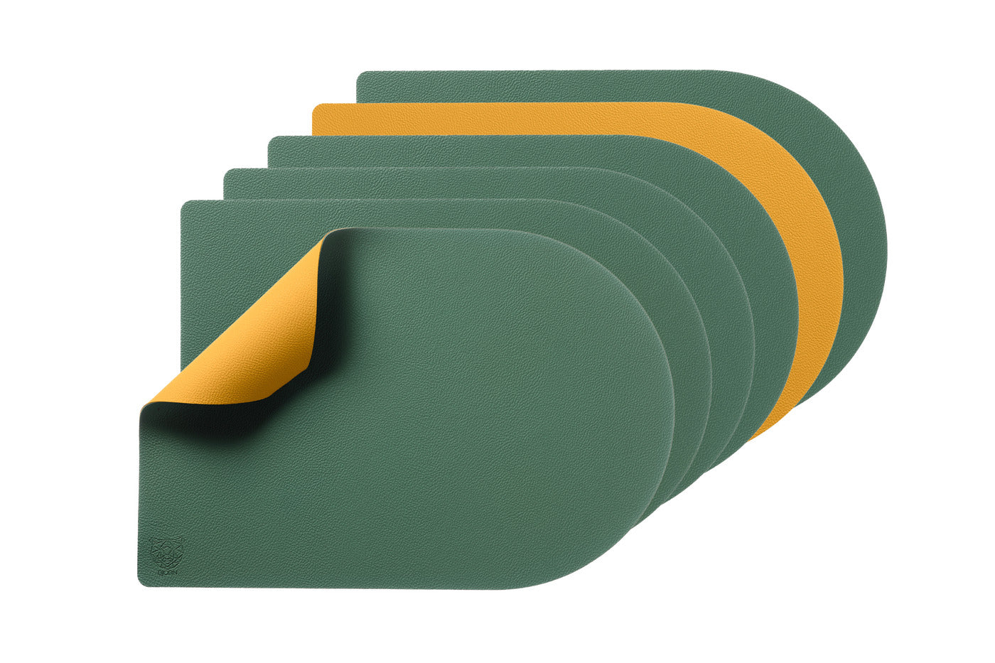 Set de table rectangovale réversible - 6 pièces - Cuir recyclé jaune moutarde et vert sapin Björn - Mathon - 6