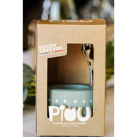 Coffret coquetier et cuillère Piou chevalier vert d’eau Roger Orfèvre - Mathon - 2