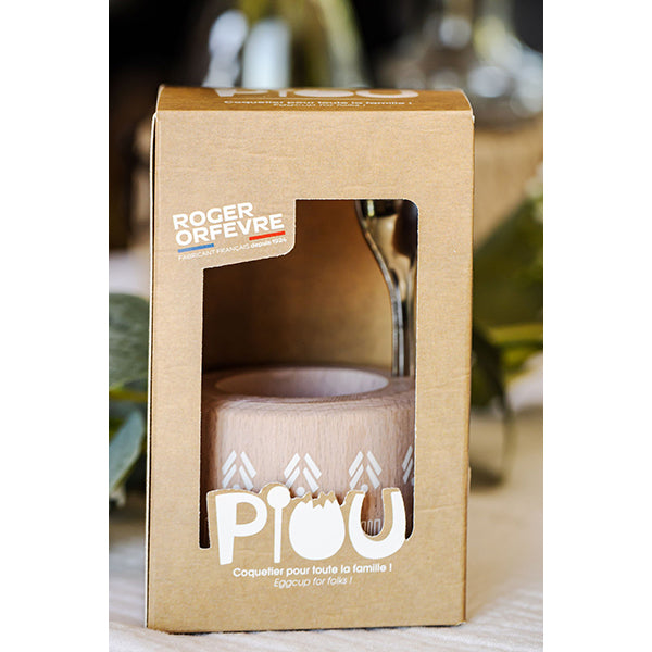 Coffret coquetier et cuillère Piou Indienne rose Roger Orfèvre - Mathon - 2