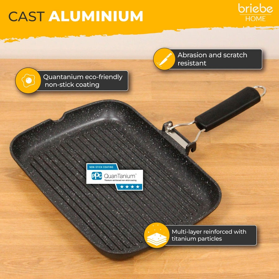 Poêle à Griller Induction Antiadhésif Titane 34x24cm Fonte d