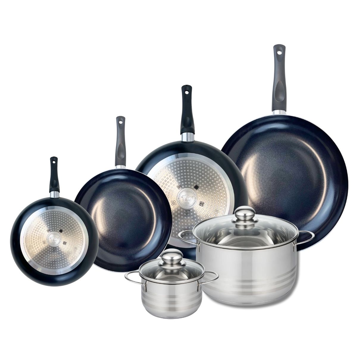 Ensemble de 4 Poêles de cuisson 20, 24, 28 et 32 cm et 2 faitouts 14 et 24 cm  Prima Brillant Elo - Mathon - 1