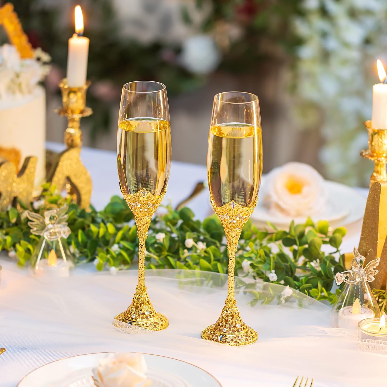 Flûtes à champagne mariage gravées avec strass – Lot de 2 Vendos85 - Mathon