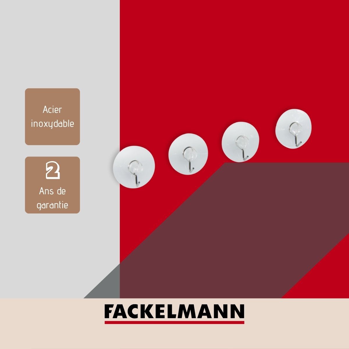 Lot de 4 crochets muraux à ventouse transparents  Tecno Fackelmann - Mathon - 4