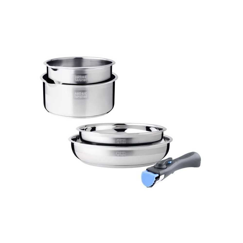 Batterie De Cuisine - Induction -   - Am2189 - Acier Inoxydable 18/10 - 5 Pieces - Poignée Amovible Arthur Martin - Mathon - 1