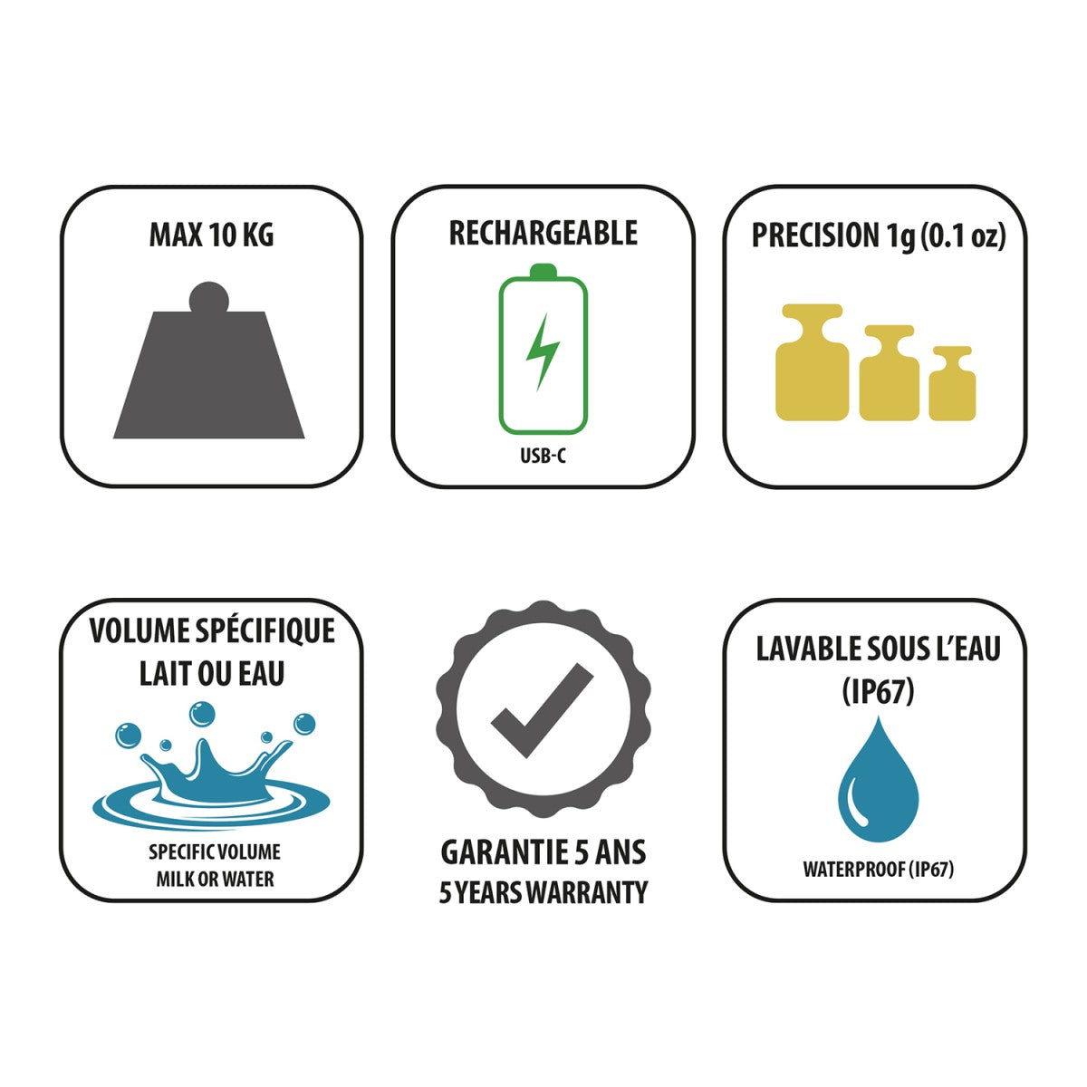 Balance de cuisine électronique rechargeable noire 10 kg - Mathon - 3