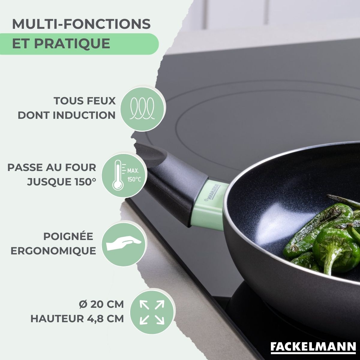 Poêle 20 cm aluminium revêtement céramique antiadhésif sans PFAS  Brandao Fackelmann - Mathon - 3