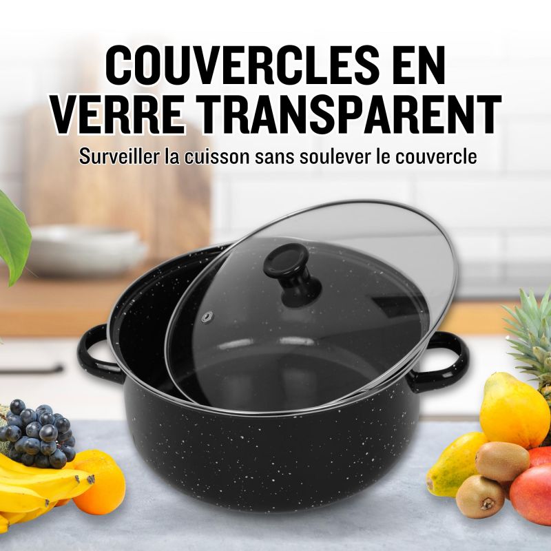 Ensemble 10 pieces marmites et cocottes de cuisine avec couvercle en verre Herzberg HG04128 Herzberg - Mathon - 3