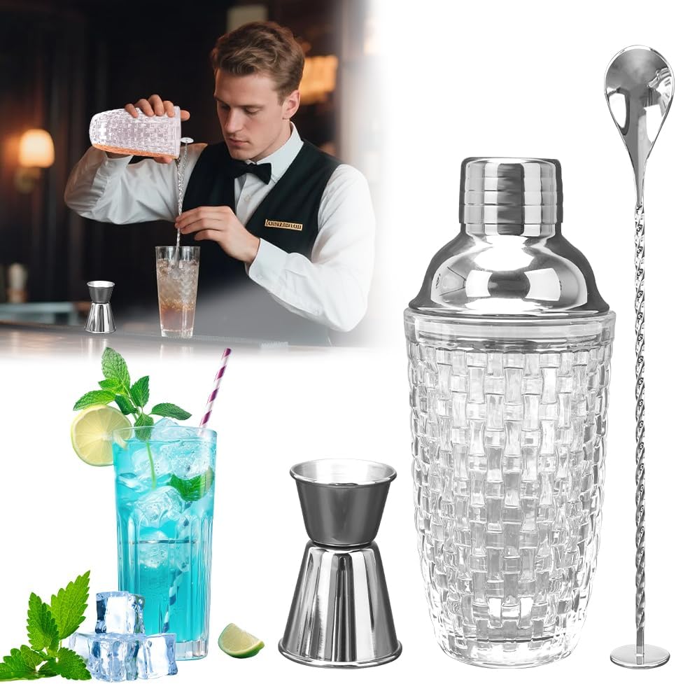 Shaker à Cocktail en Verre 400 ml avec Accessoires Argent Vendos85 - Mathon