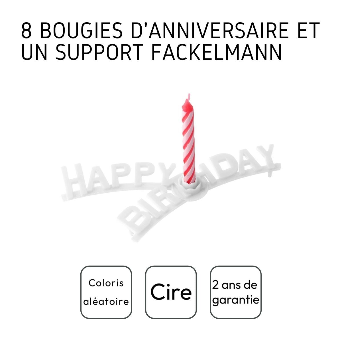 Set support "happy birthday" et 8 bougies d